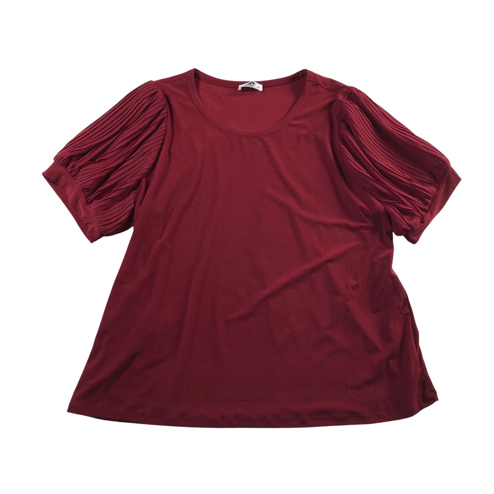 89th + Madison Baroque Burgundy Pleated Puff Sleeve Top 2X K1840AX1289